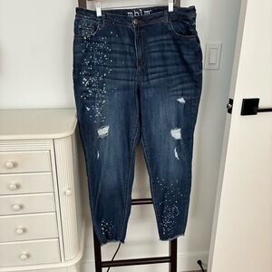 mblm Women's Distressed Dark Blue Boyfriend Jeans. Plus size 16 from penningtons